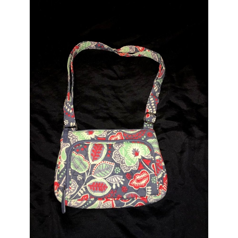 Vera Bradley Little Hipster Nomadic Floral Grey Cross body Purse Green Red White